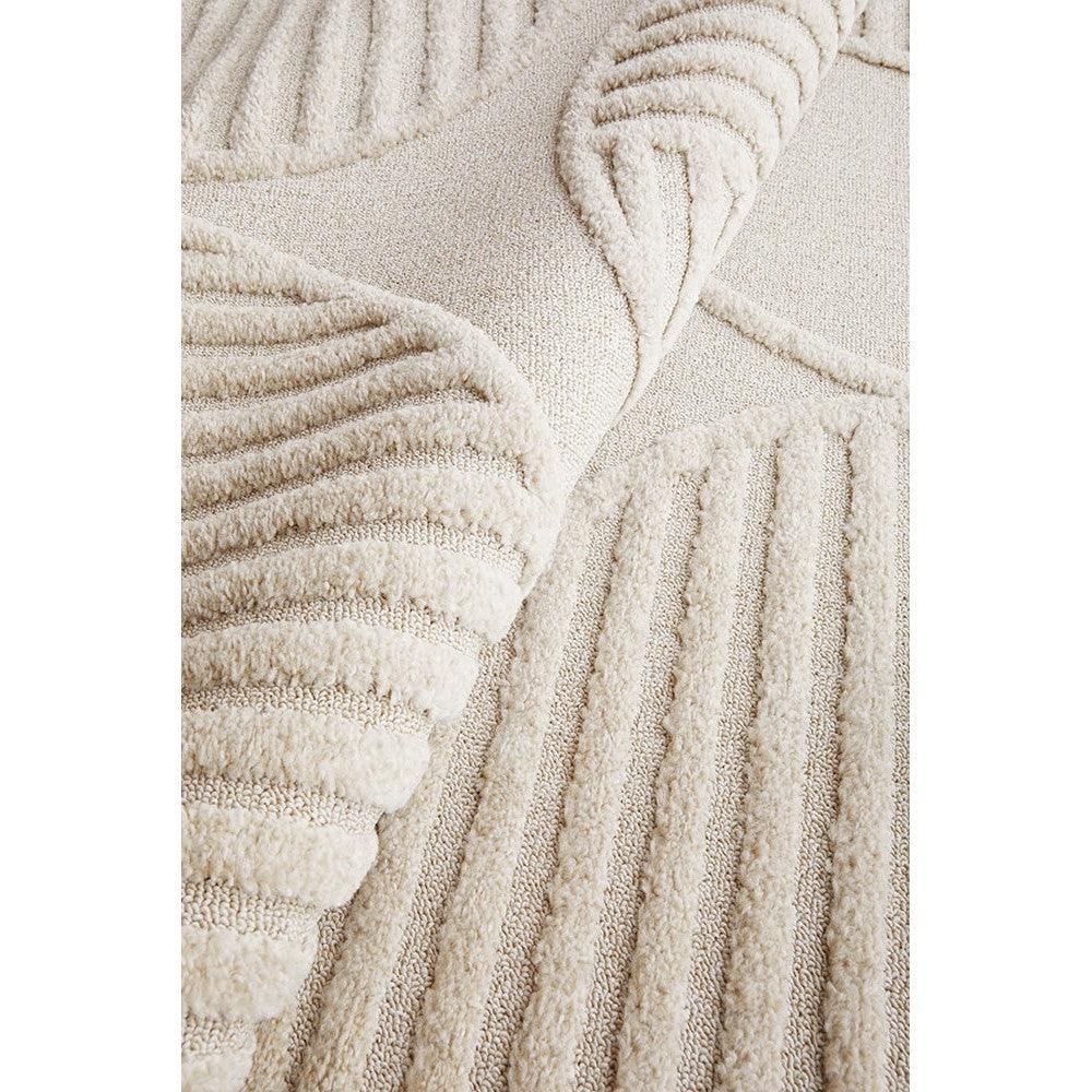 Lotus Leo Beige Runner Rug featuring textured striped motif in beige, cream and taupe on ivory background, hand-tufted wool