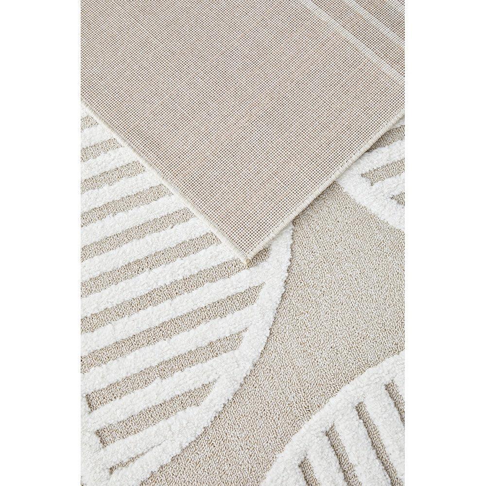 Lotus Leo Mixed Runner Rug featuring abstract geometric pattern in beige, cream and taupe on cream background, machine-made polypropylene