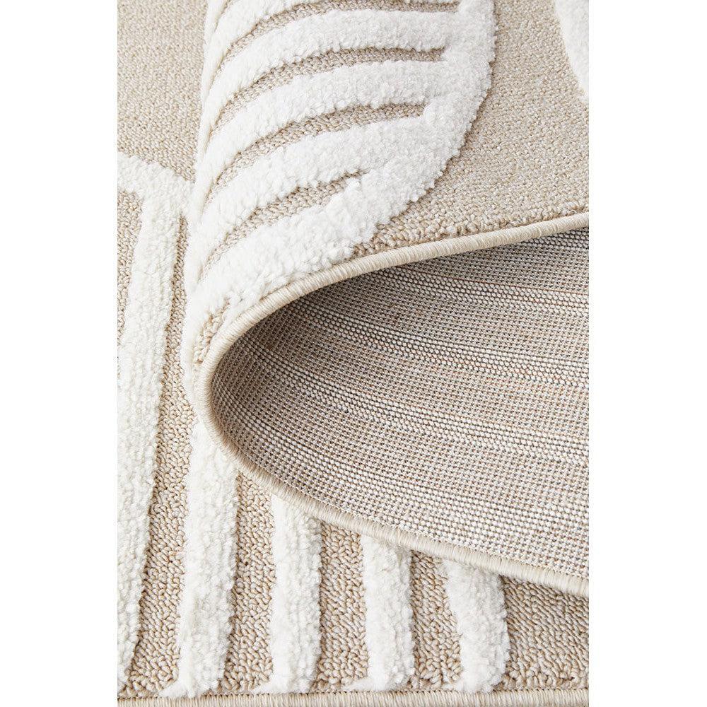 Lotus Leo Mixed Runner Rug featuring striped pattern in beige, ivory and taupe on cream background, hand-tufted wool