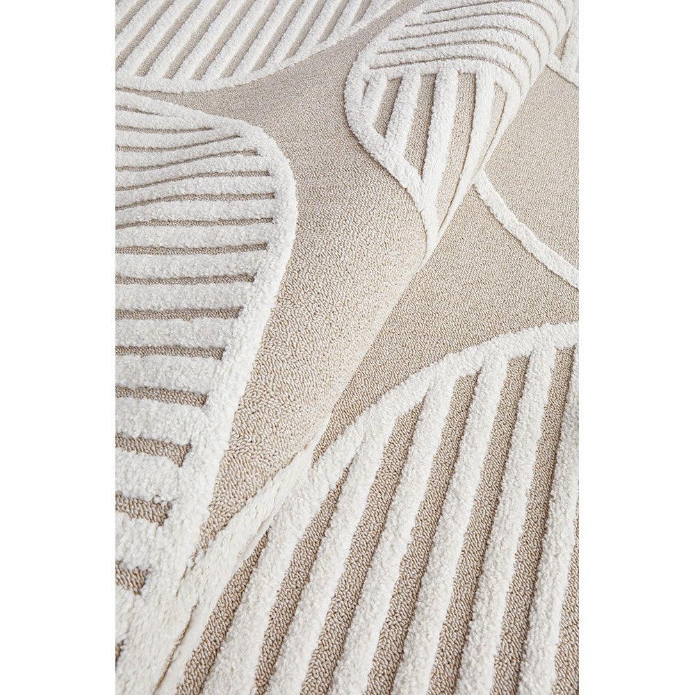Lotus Leo Mixed Runner Rug featuring striped ribbed pattern in ivory, cream and taupe on beige background, hand-tufted wool