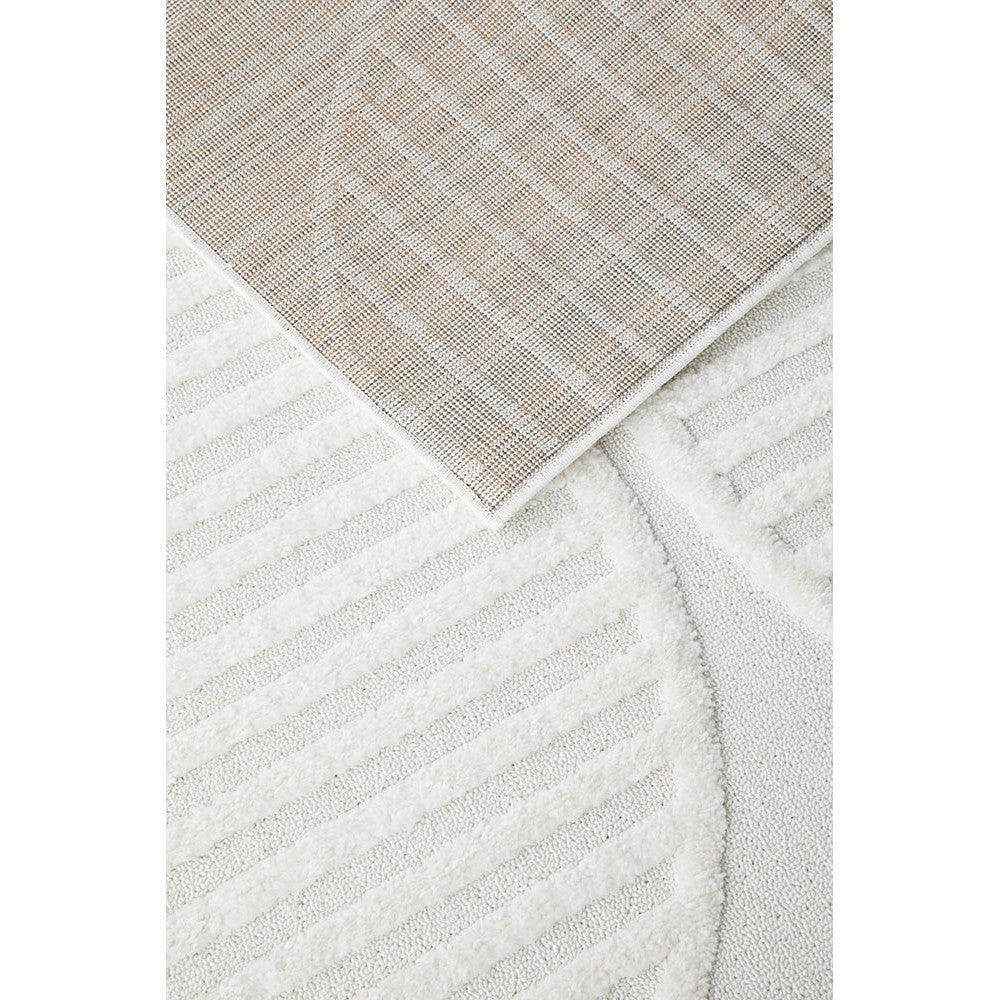 Lotus Leo White Runner Rug featuring subtle grid pattern in beige and taupe on ivory, machine-woven polyester
