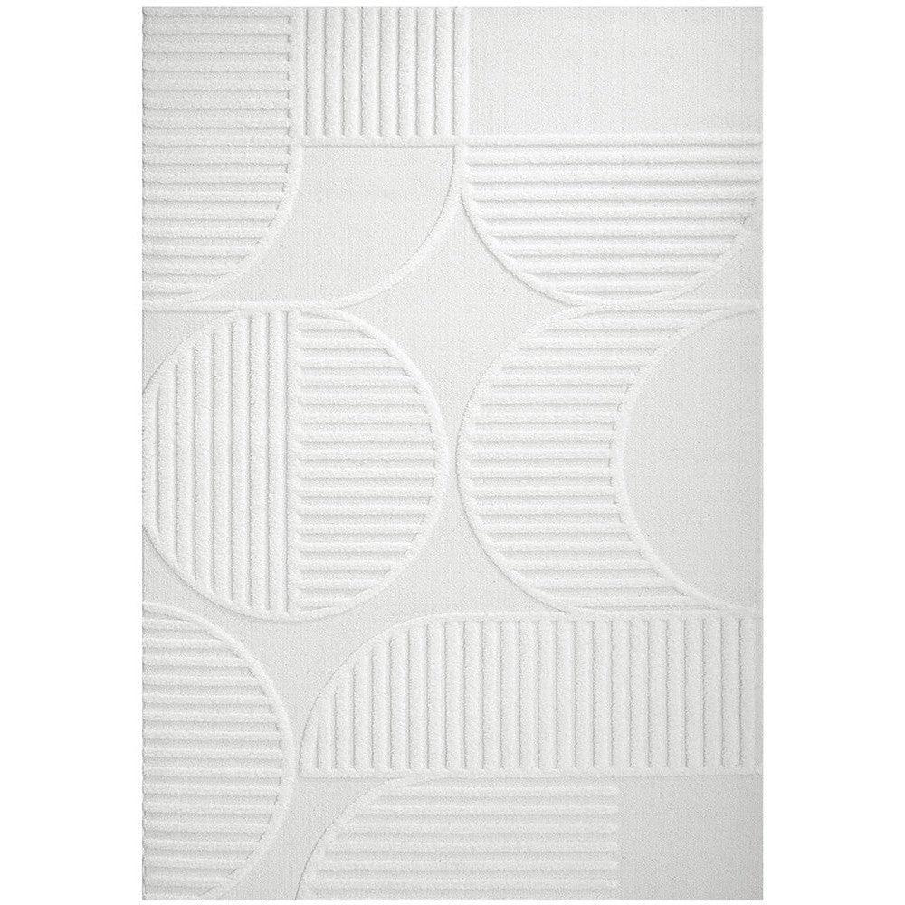Lotus Leo White Rug featuring geometric circular pattern in white on white background, hand-tufted wool