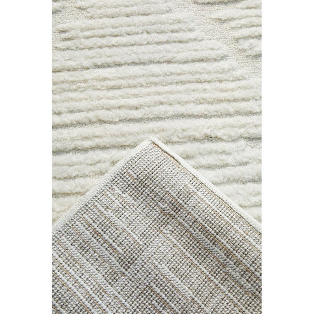 Marigold Aria White Rug featuring plush shag texture with ivory stripe accents on white background, hand-tufted wool