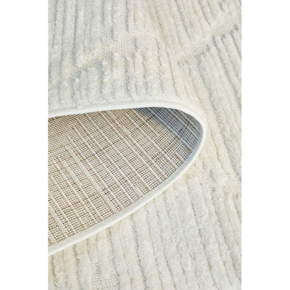 Marigold Aria White Rug featuring textured linear stripe pattern in cream and ivory on ivory background, machine-made polypropylene