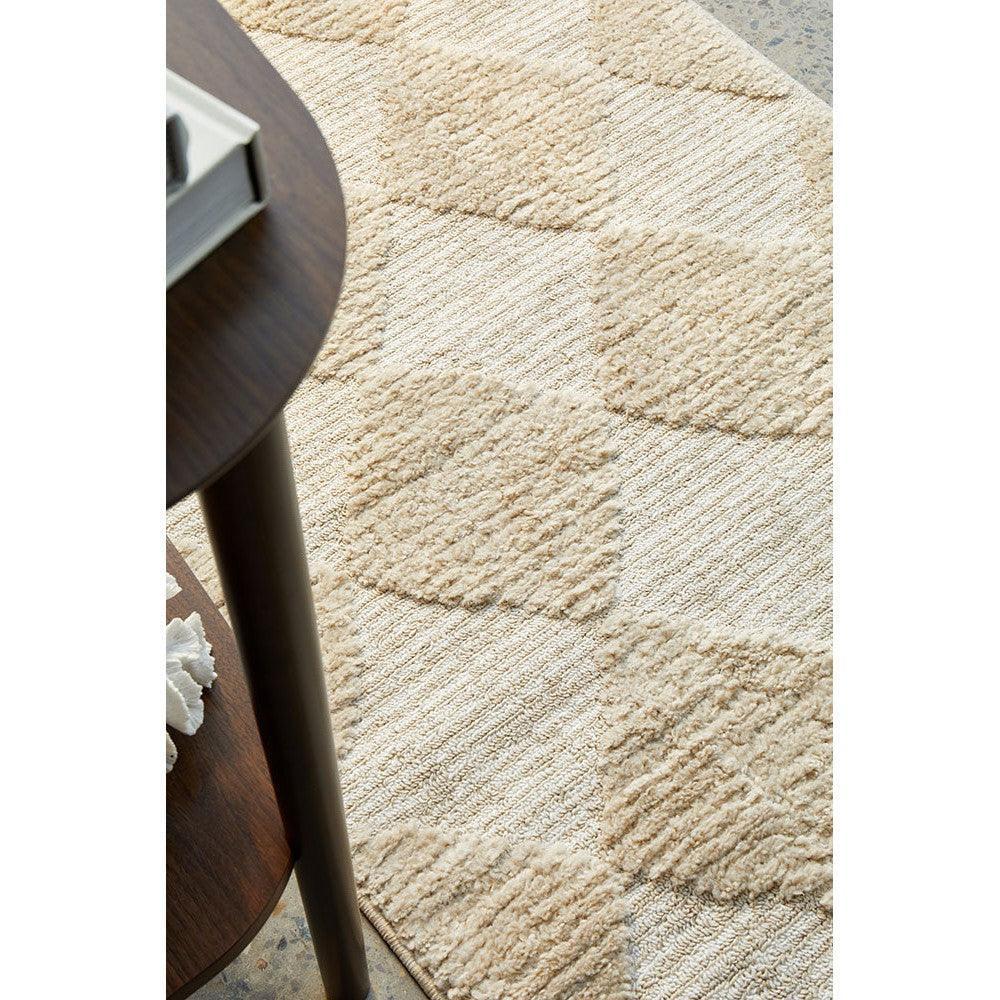 Marigold Aylin Diamond Beige Rug featuring diamond block pattern in cream and taupe on beige background, machine-made polypropylene