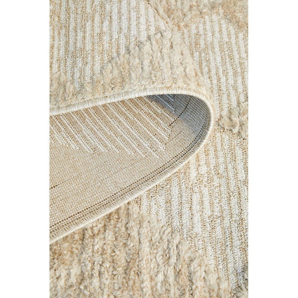 Marigold Aylin Diamond Beige Rug featuring diamond-patterned textured stripes in beige and cream on ivory, hand-tufted wool