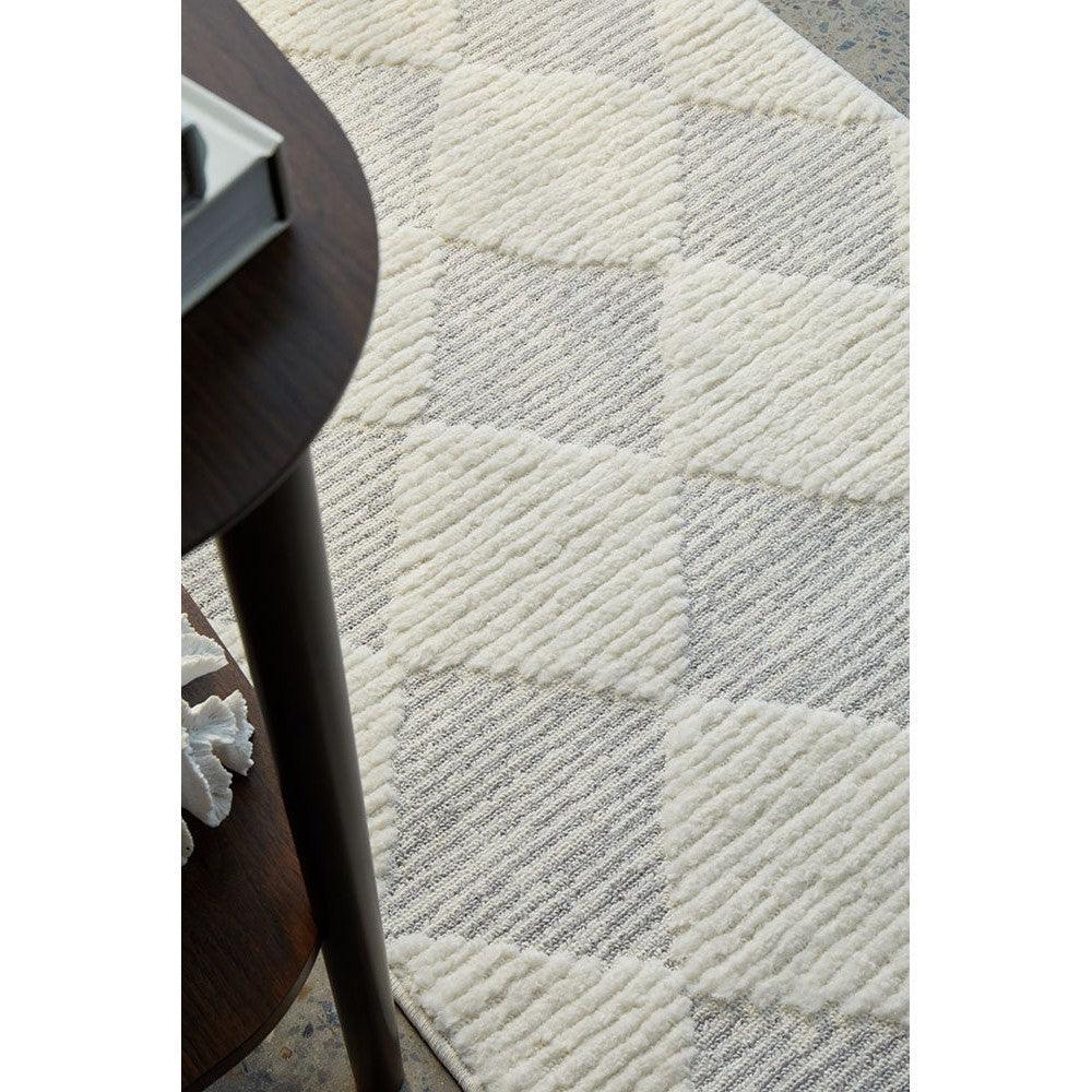 Marigold Aylin Diamond Ivory Rug featuring geometric diamond pattern in ivory and pale grey on cream background, hand-tufted wool