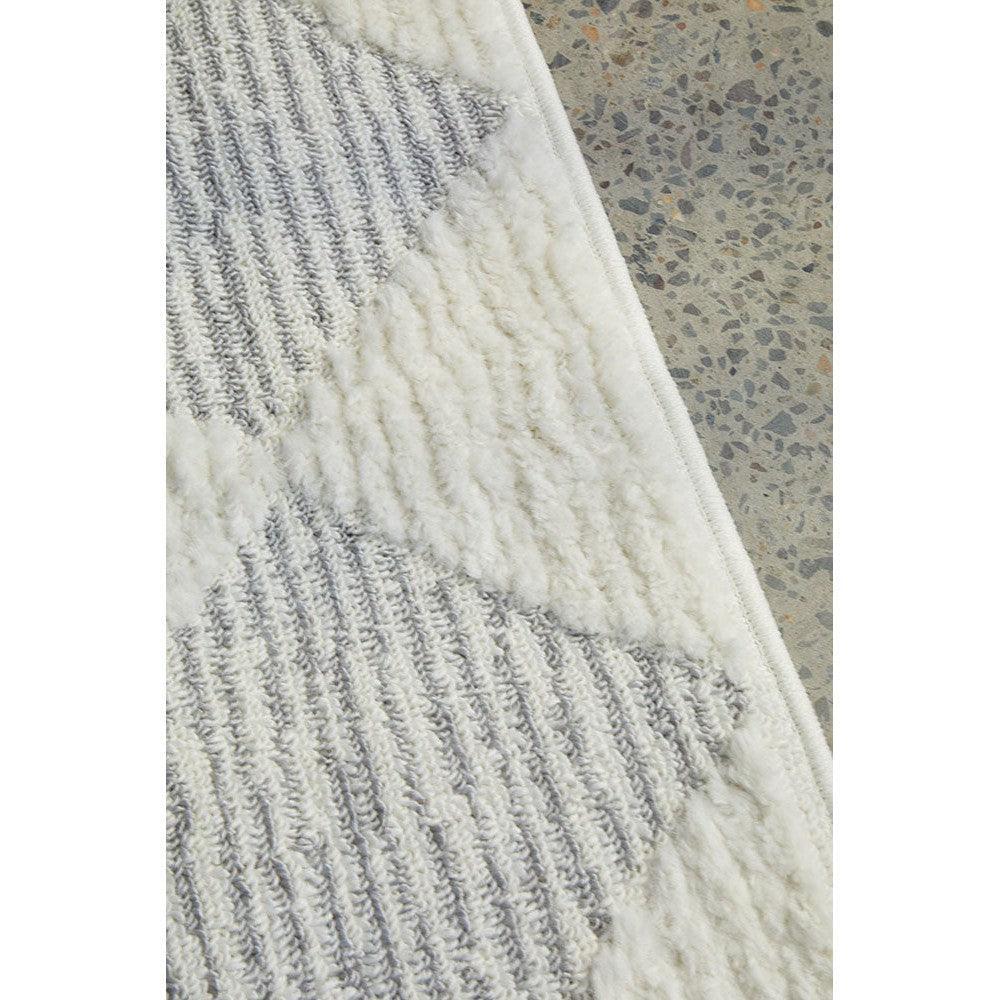 Marigold Aylin Diamond Ivory rug featuring diamond pattern in ivory, light grey and charcoal on ivory background, machine-made polyester