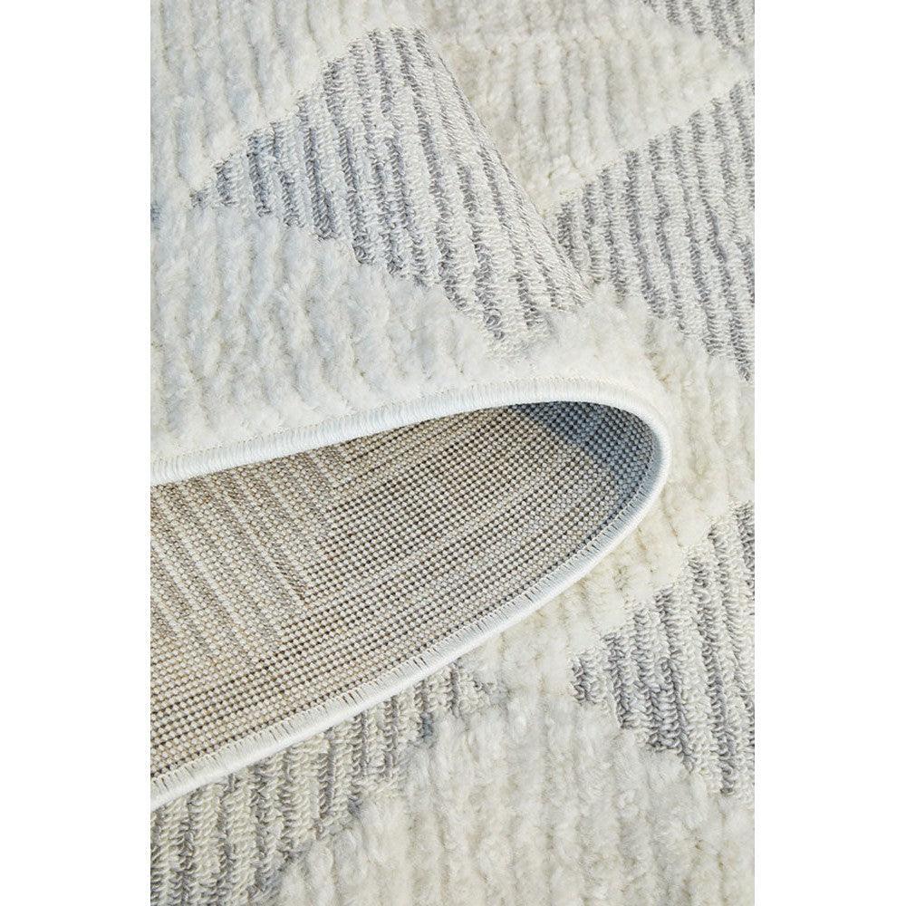 Marigold Aylin Diamond Ivory Rug featuring diamond motif in ivory, cream and grey on ivory background, machine-made wool