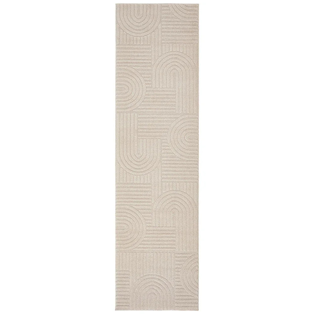 Marigold Dior Natural Runner Rug featuring geometric circular pattern in cream and beige on natural background, hand-tufted wool