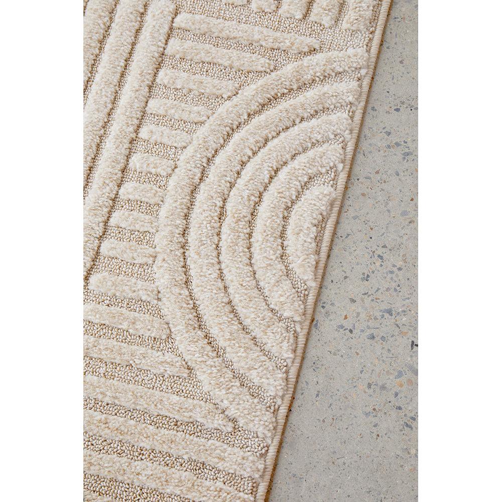 Marigold Dior Natural Runner Rug featuring geometric and curved stripe pattern in cream and beige on light background, machine-made polypropylene