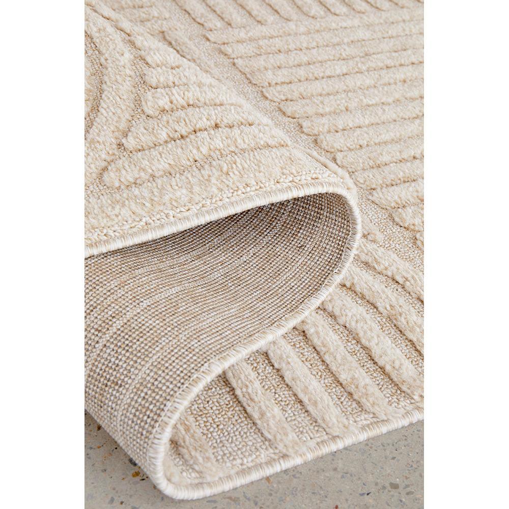 Marigold Dior Natural Runner Rug with textured striped pattern in cream, beige and taupe on natural background, machine-woven wool