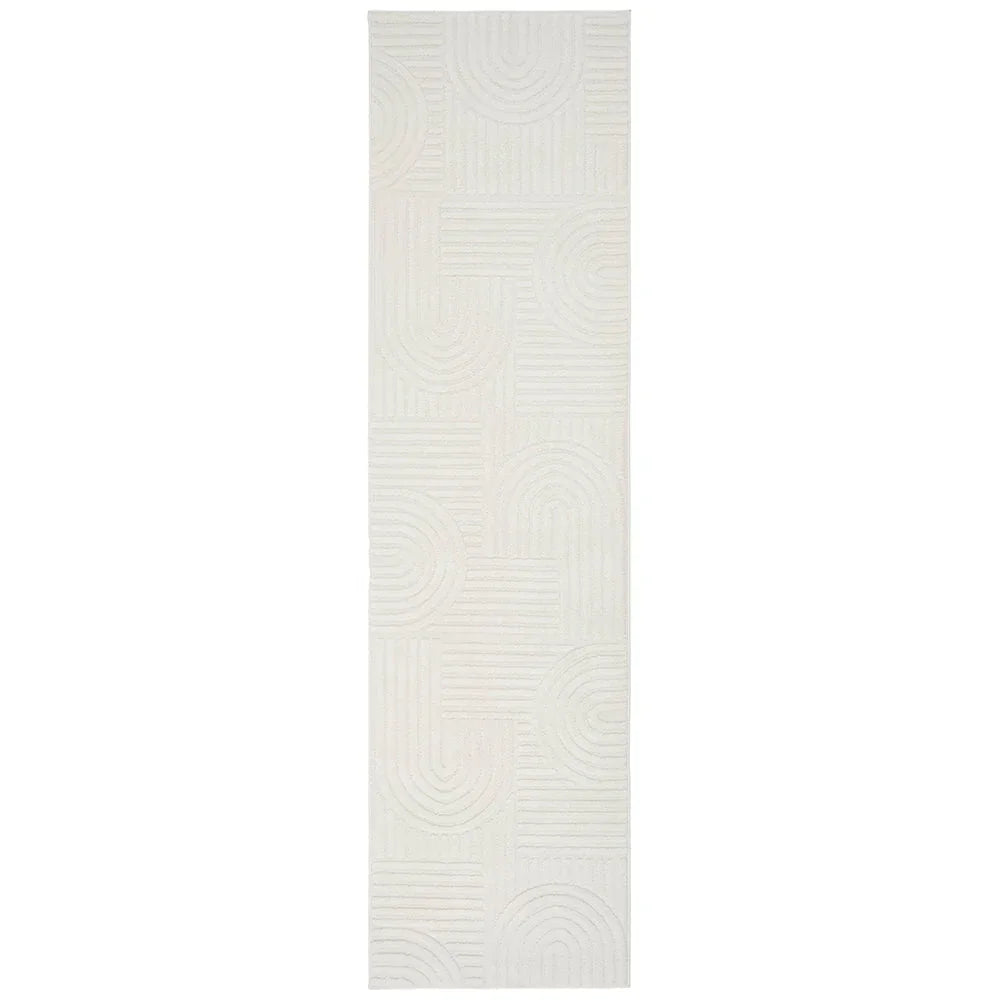 Marigold Dior White Runner Rug by Rug Culture featuring geometric circular pattern in ivory on white background