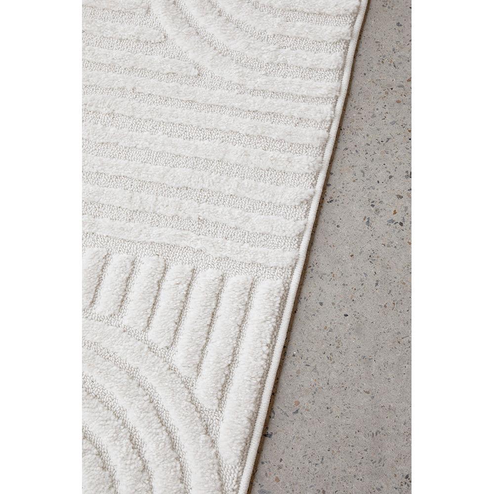 Marigold Dior White Runner Rug featuring geometric stripe pattern in ivory and cream on light beige background, hand-tufted wool