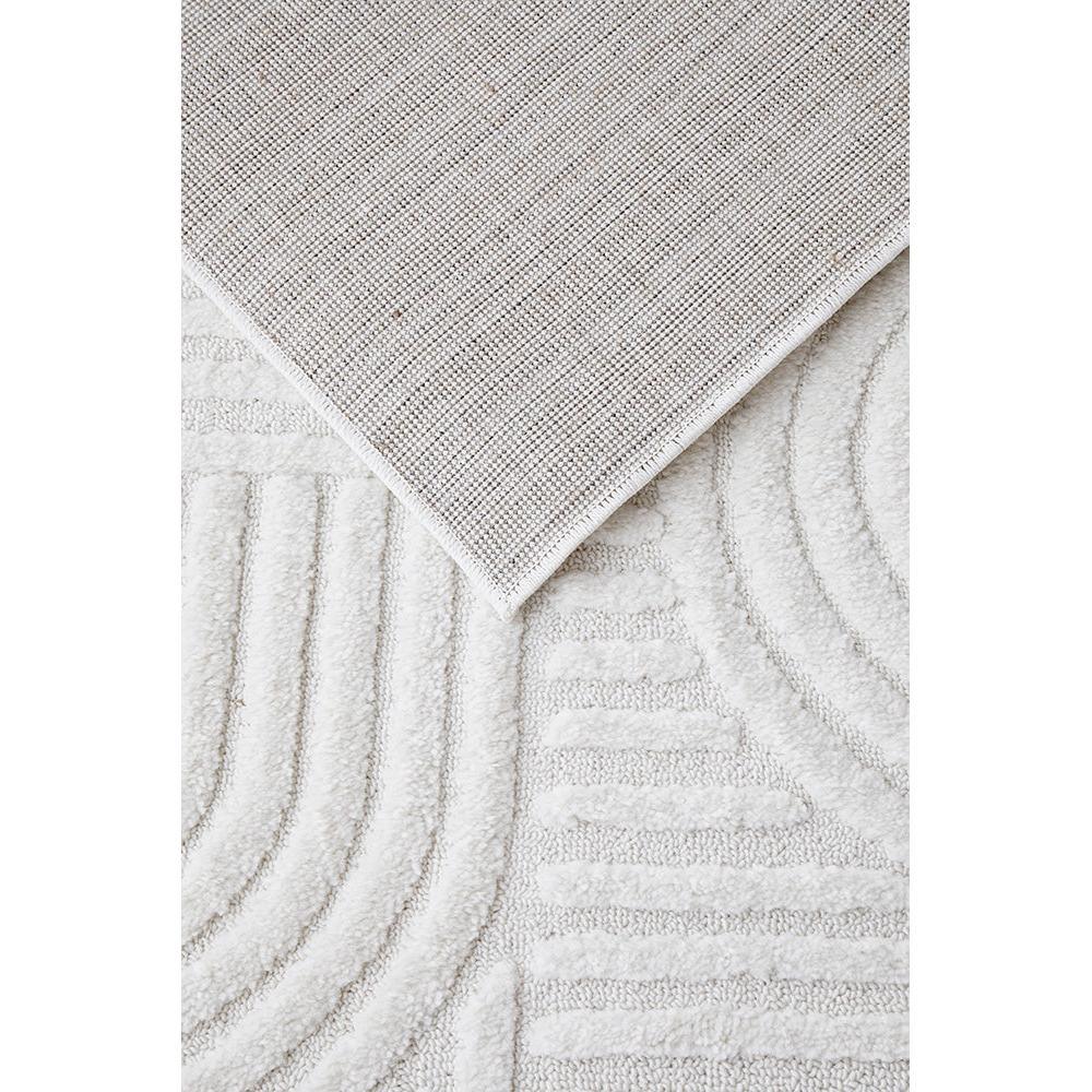 Marigold Dior White Runner Rug featuring curved stripe pattern in cream, ivory and taupe on ivory background, machine-woven