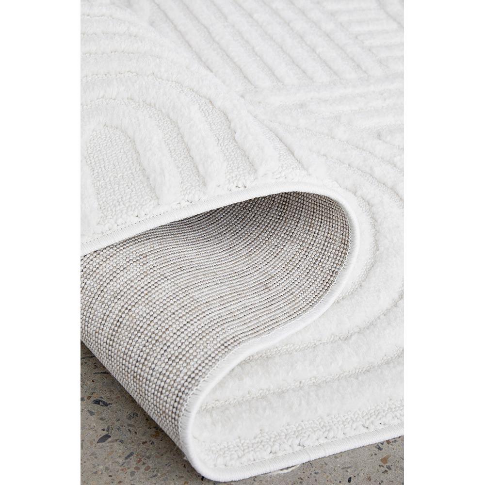 Marigold Dior White Runner Rug featuring textured striped pattern in white on ivory background, machine-made wool blend