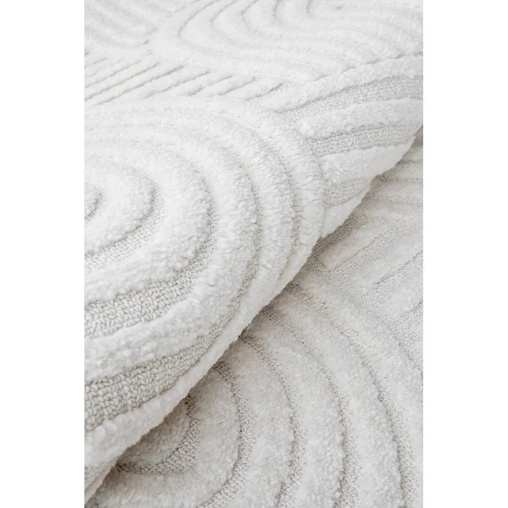 Marigold Dior White Runner Rug featuring spiral textured pattern in white on cream background, construction not specified