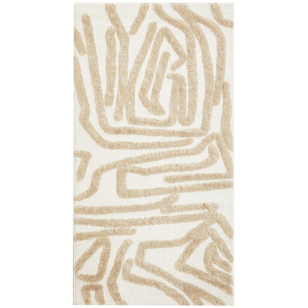Marigold Jayla Abstract Art Beige Rug featuring abstract line pattern in beige and cream on ivory background, hand-tufted wool