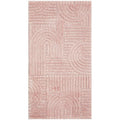 Marigold Jooji Curve Abstract Rug featuring curved/grid pattern in blush pink, rose, dusty pink on pale pink background, hand-tufted wool