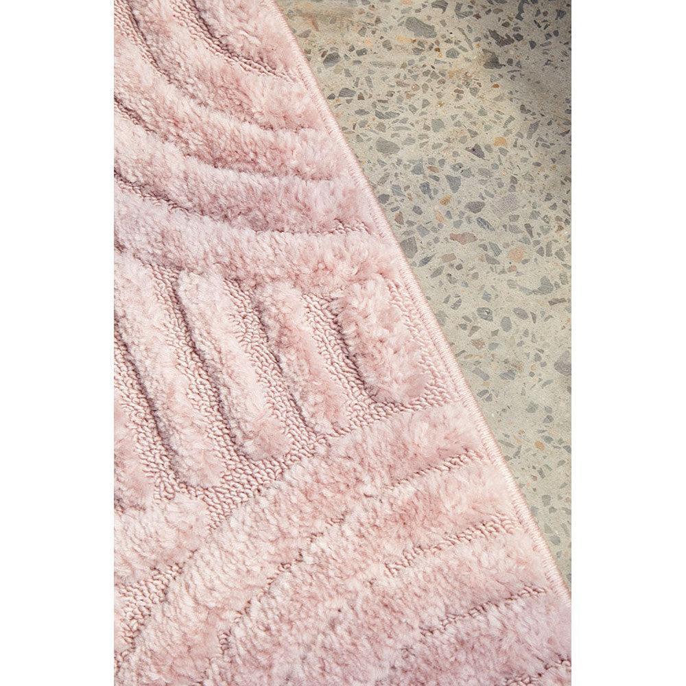 Marigold Jooji Curve Abstract Pink Rug featuring curved abstract pattern in blush, rose and dusty pink on light terrazzo, hand-tufted wool