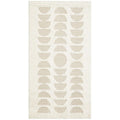 Marigold Lou Abstract Moon Beige Rug featuring stacked half-circle motifs in beige on cream background, Rug Culture