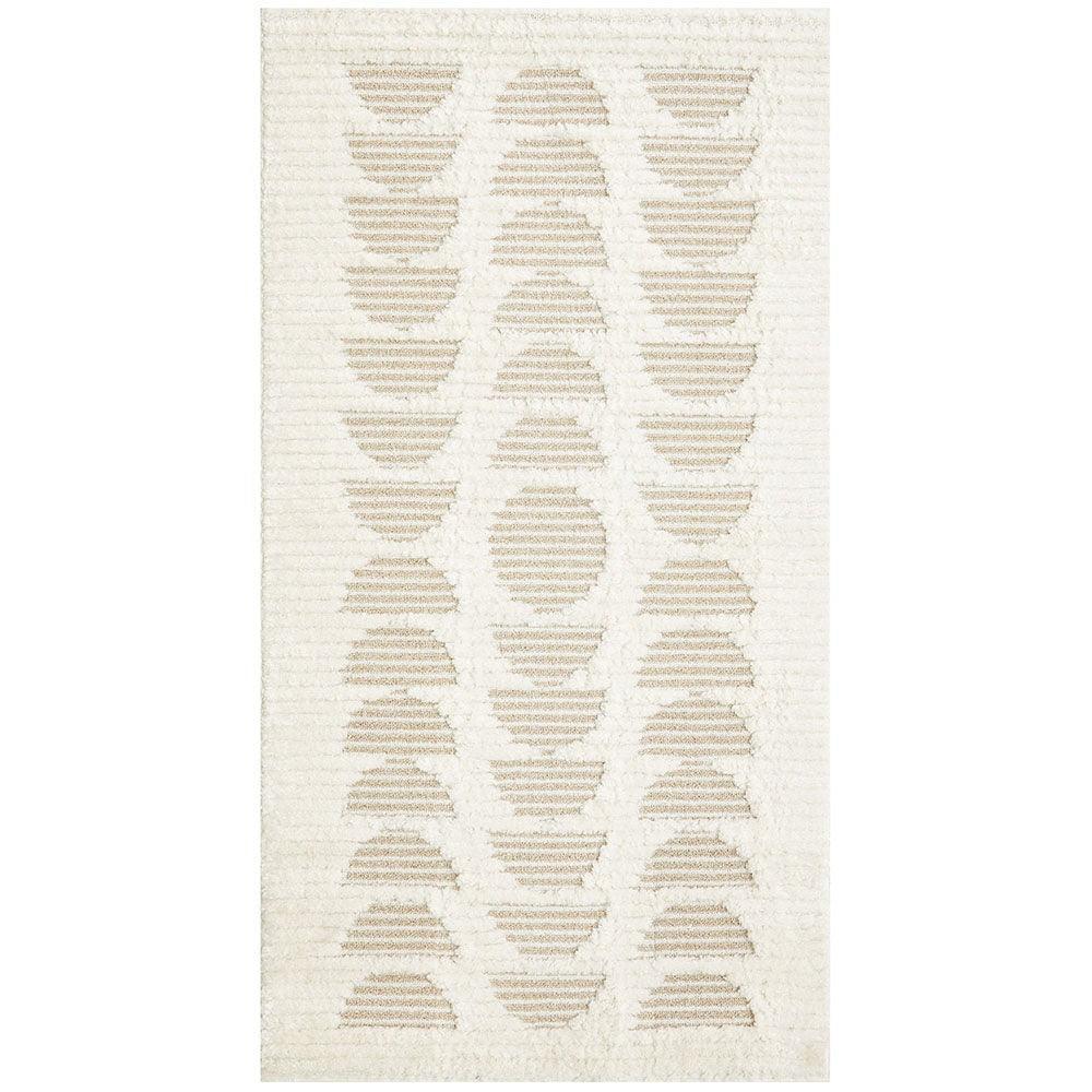 Marigold Lou Abstract Moon Beige Rug featuring stacked half-circle motifs in beige on cream background, Rug Culture