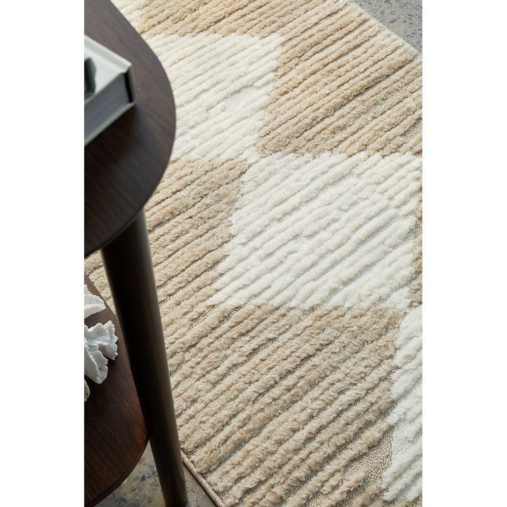 Marigold Payton Diamond Ivory Rug featuring diamond pattern in ivory, cream and tan on warm beige background, hand-tufted wool