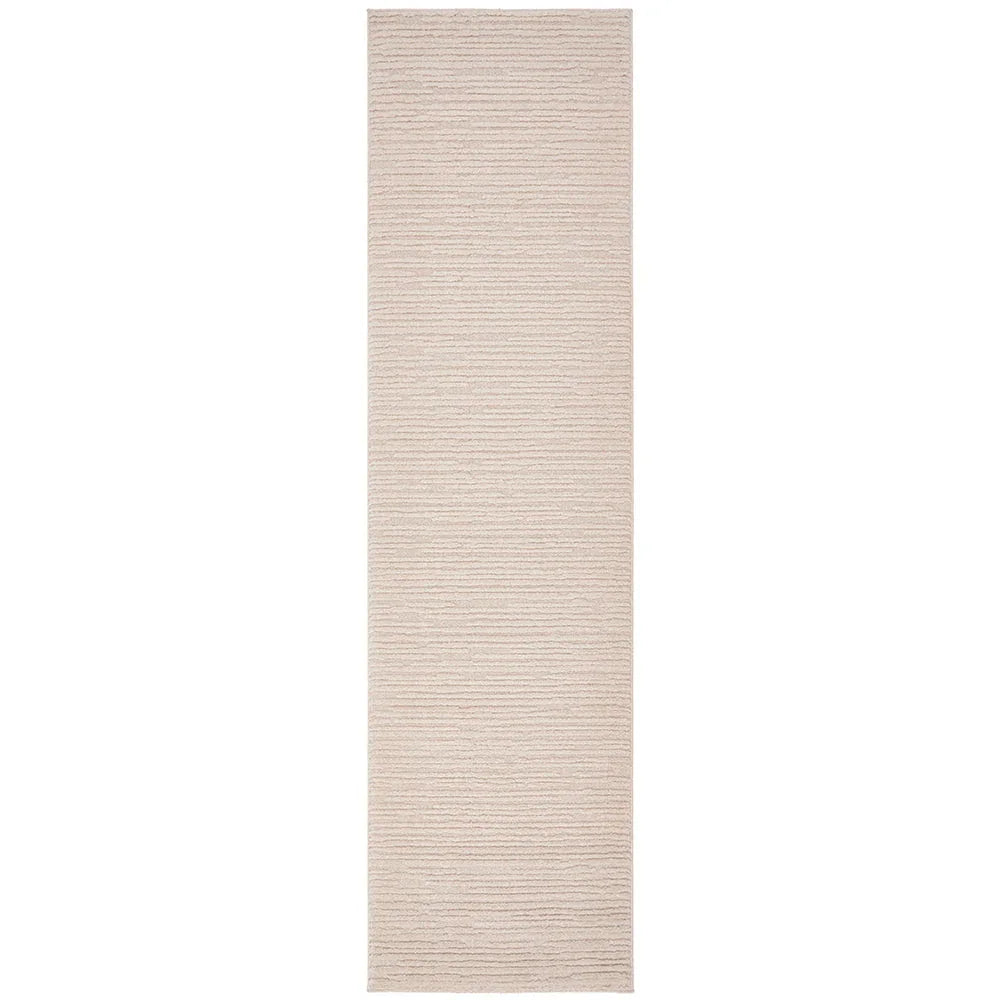 Marigold Suri Natural runner rug featuring subtle striped texture in cream, beige and taupe on natural background, hand-woven wool