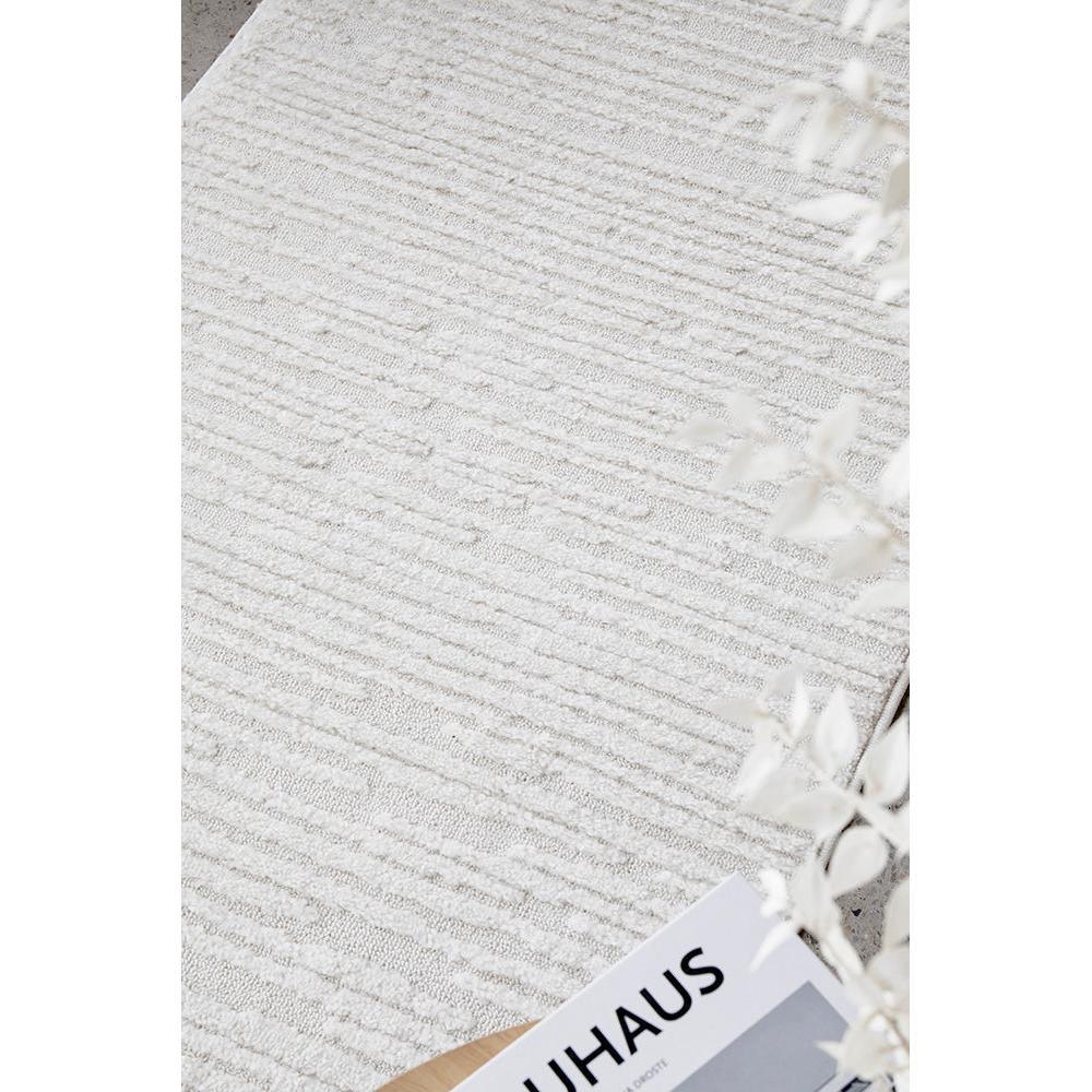 Marigold Suri White Runner Rug featuring subtle striped textured pattern in cream and ivory on white background