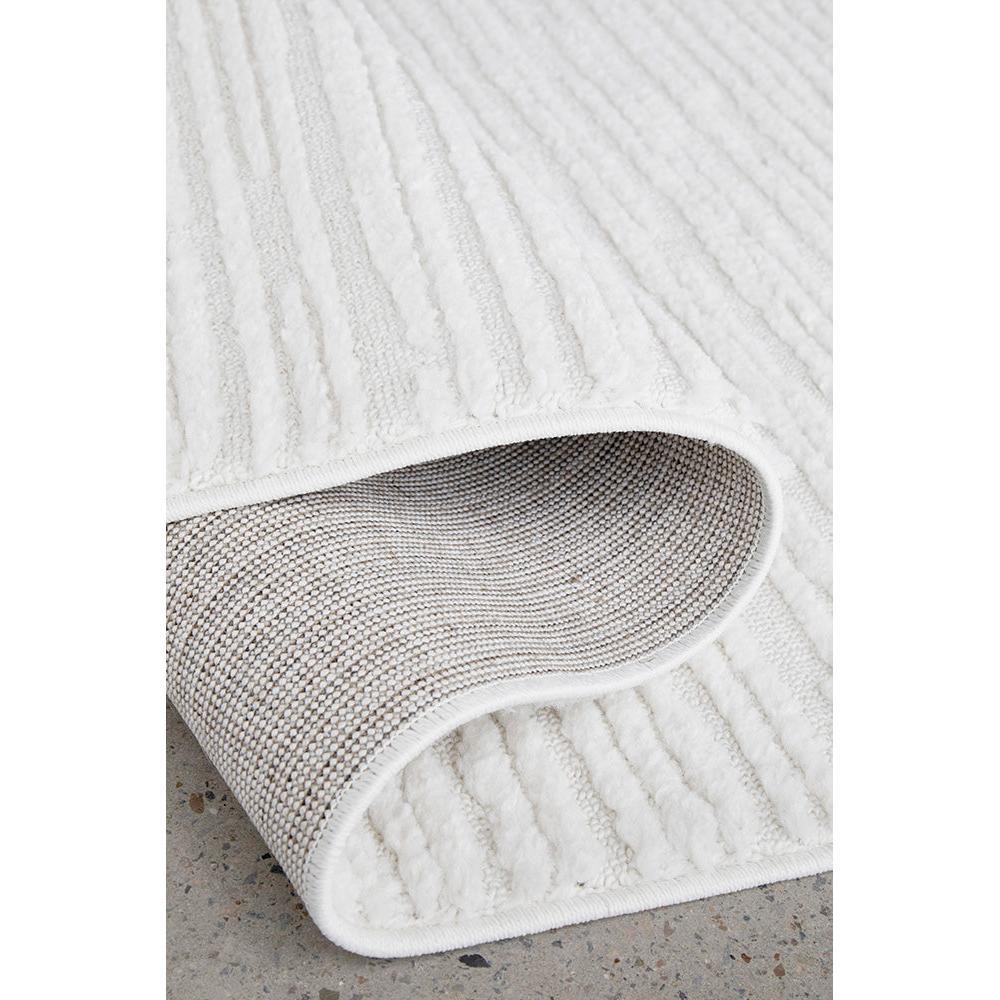 Marigold Suri White Runner Rug featuring ribbed textured pattern in white and ivory on cream background, hand-tufted wool