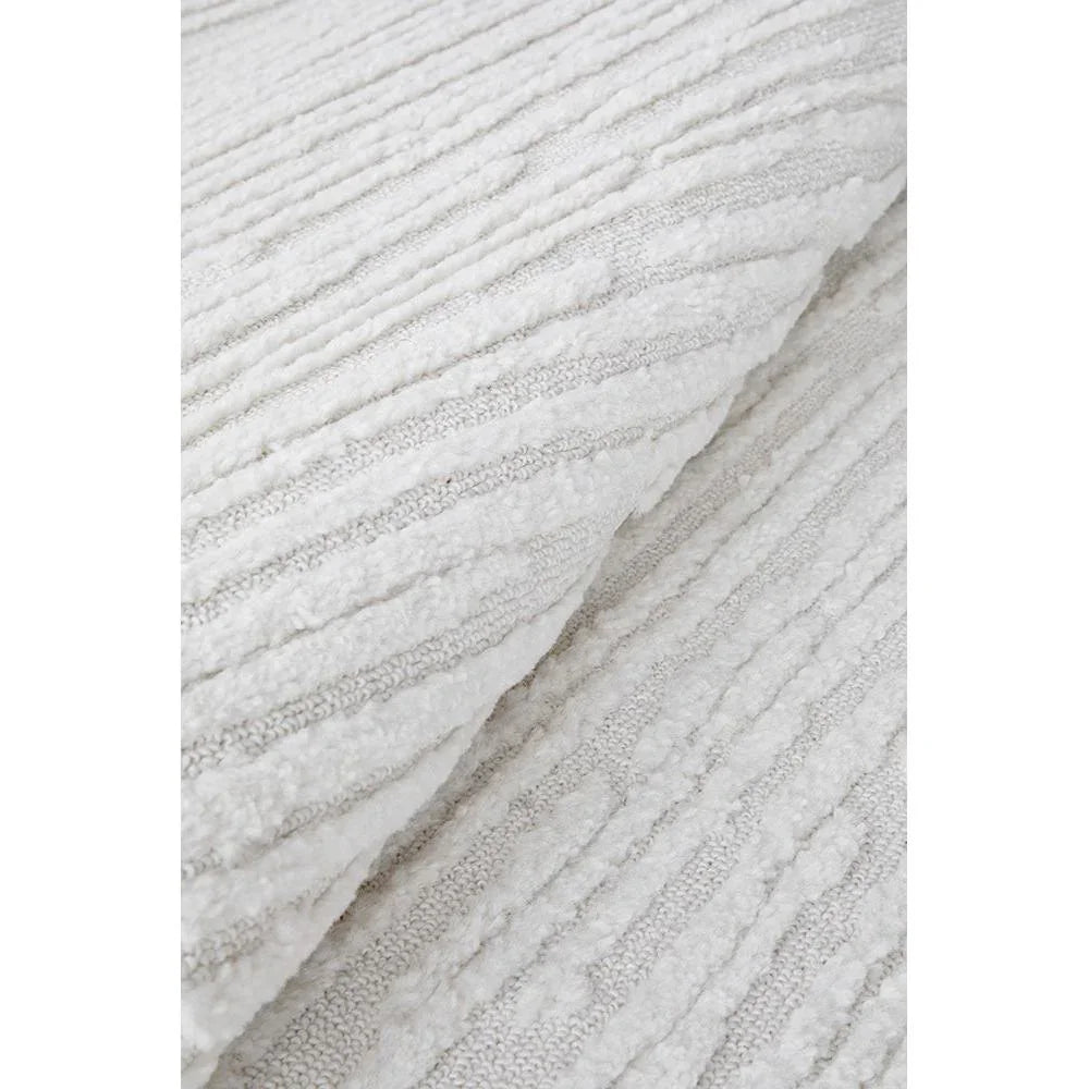 Marigold Suri White Runner Rug featuring striped ribbed pattern in white on cream background, hand-tufted wool