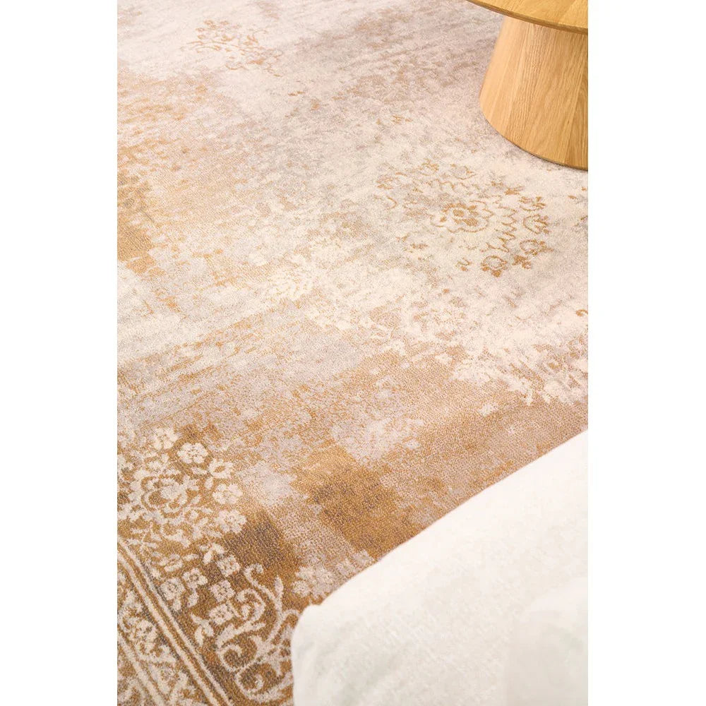 Melody Demi Beige Rug featuring distressed floral pattern in beige, cream, taupe on ivory background, hand-tufted wool
