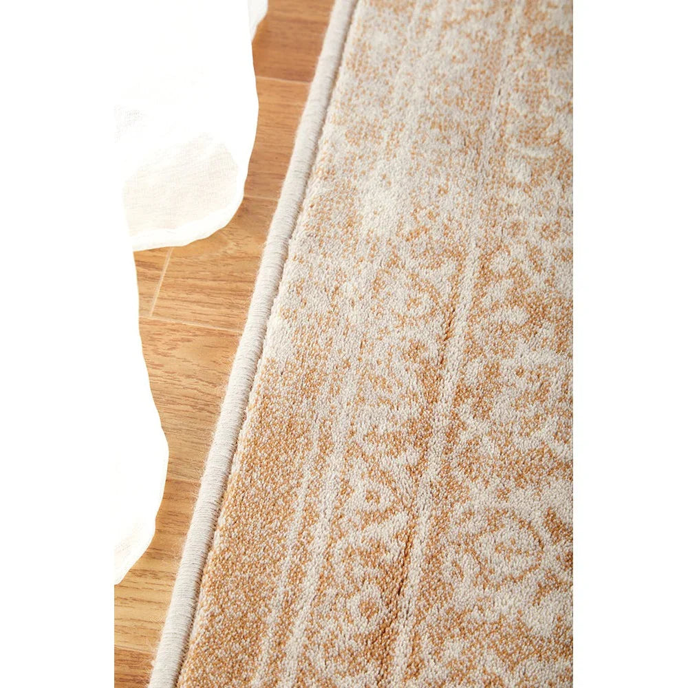 Melody Demi Beige Rug featuring ornate traditional floral pattern in beige, tan and ivory on cream background, hand-tufted wool