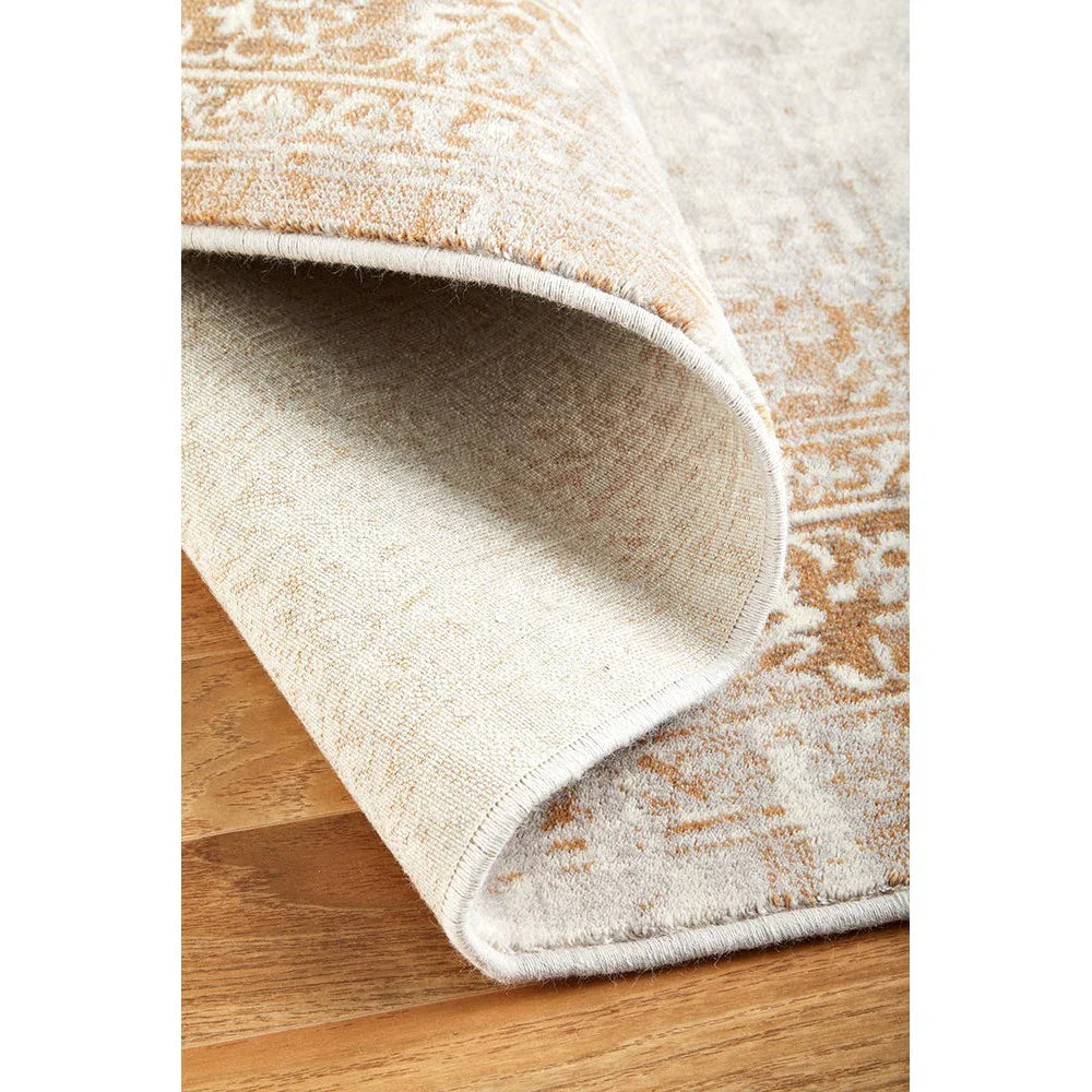 Melody Demi Beige Rug featuring subtle vintage floral pattern in beige, ivory and taupe on cream background, hand-tufted wool