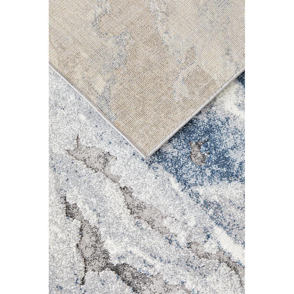 Geode Blue Runner Rug featuring abstract mineral pattern in beige, ivory, soft blue on light ivory, hand-tufted wool