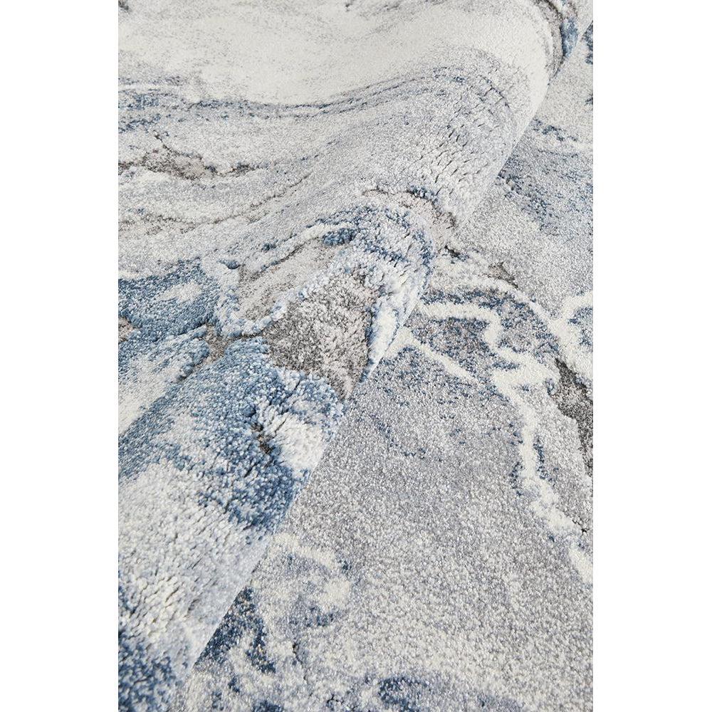 Geode Blue Runner Rug featuring mineral-inspired pattern in navy blue, steel blue and cream on pale ivory, hand-tufted wool