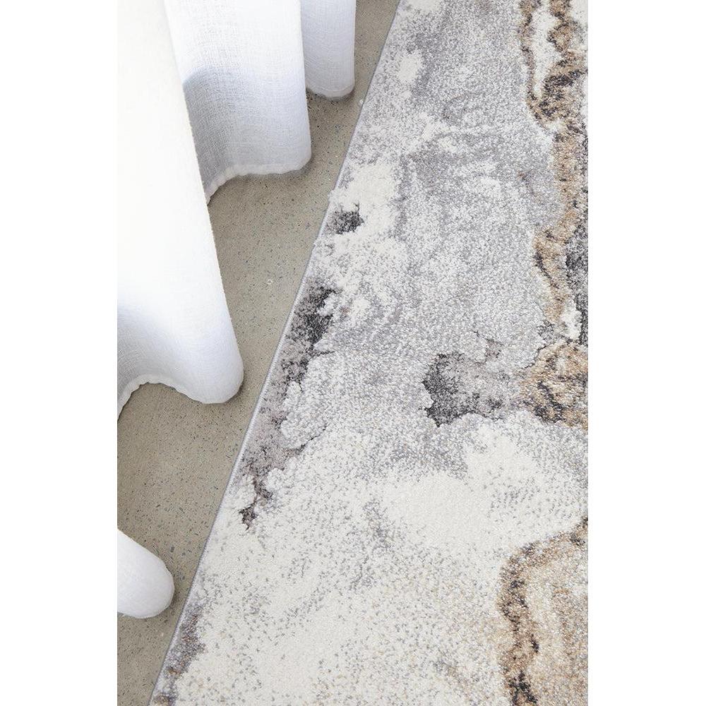 Geode Natural Runner Rug featuring mineral geode pattern in cream, taupe, grey and brown on beige background, handtufted wool