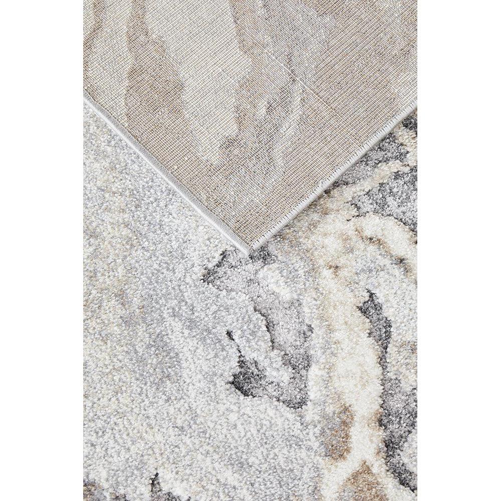 Geode Natural Runner Rug featuring abstract mineral pattern in cream, beige, taupe and charcoal on ivory background, machine-made polyester