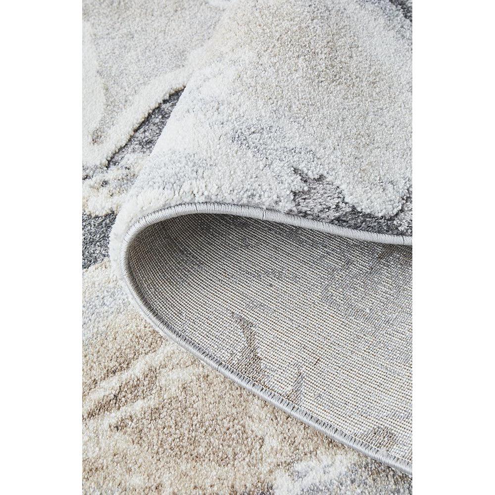 Geode Natural Runner Rug featuring mineral pattern in cream, beige, taupe and grey on ivory background, machine-woven polyester