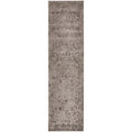 Lux Lucy Silver Runner Rug featuring distressed floral pattern in silver, charcoal grey and taupe on light silver background, machine-made polypropylene