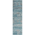 Lux Olivia Blue Runner Rug featuring distressed abstract pattern in teal blue, azure, beige on light grey background, power-loomed polyester