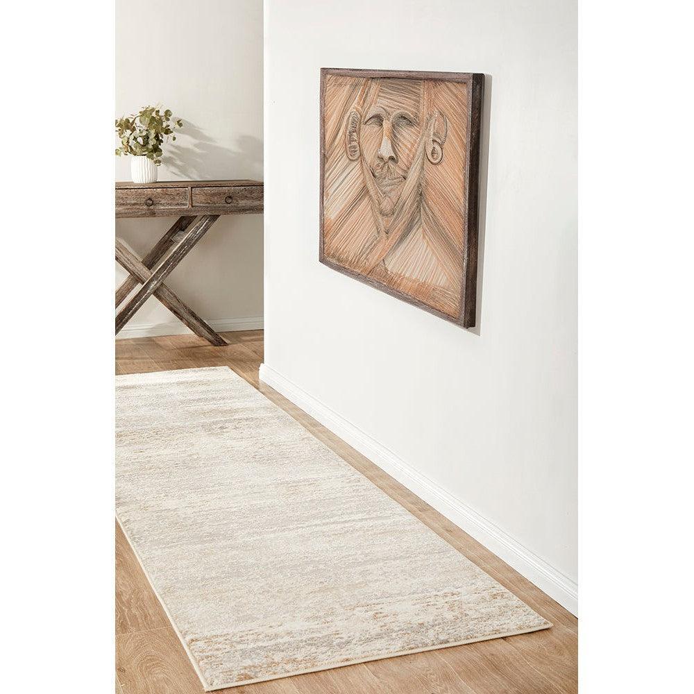Lux Phoebe Cream Runner Rug featuring a subtle textured pattern in cream and ivory on cream background, machine-made polyester