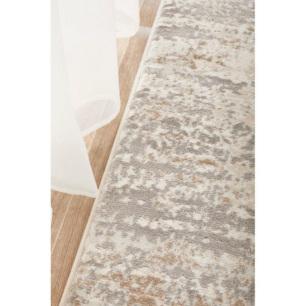 Lux Phoebe Cream Runner Rug featuring abstract marbled pattern in cream, taupe and grey on cream background, hand-tufted wool