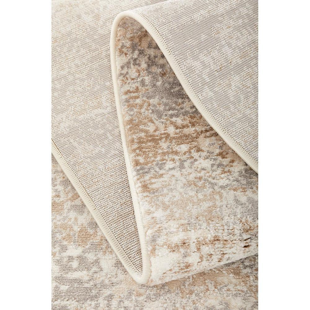 Lux Phoebe Cream Runner Rug featuring distressed medallion in cream, beige and taupe on ivory background, machine-made polypropylene