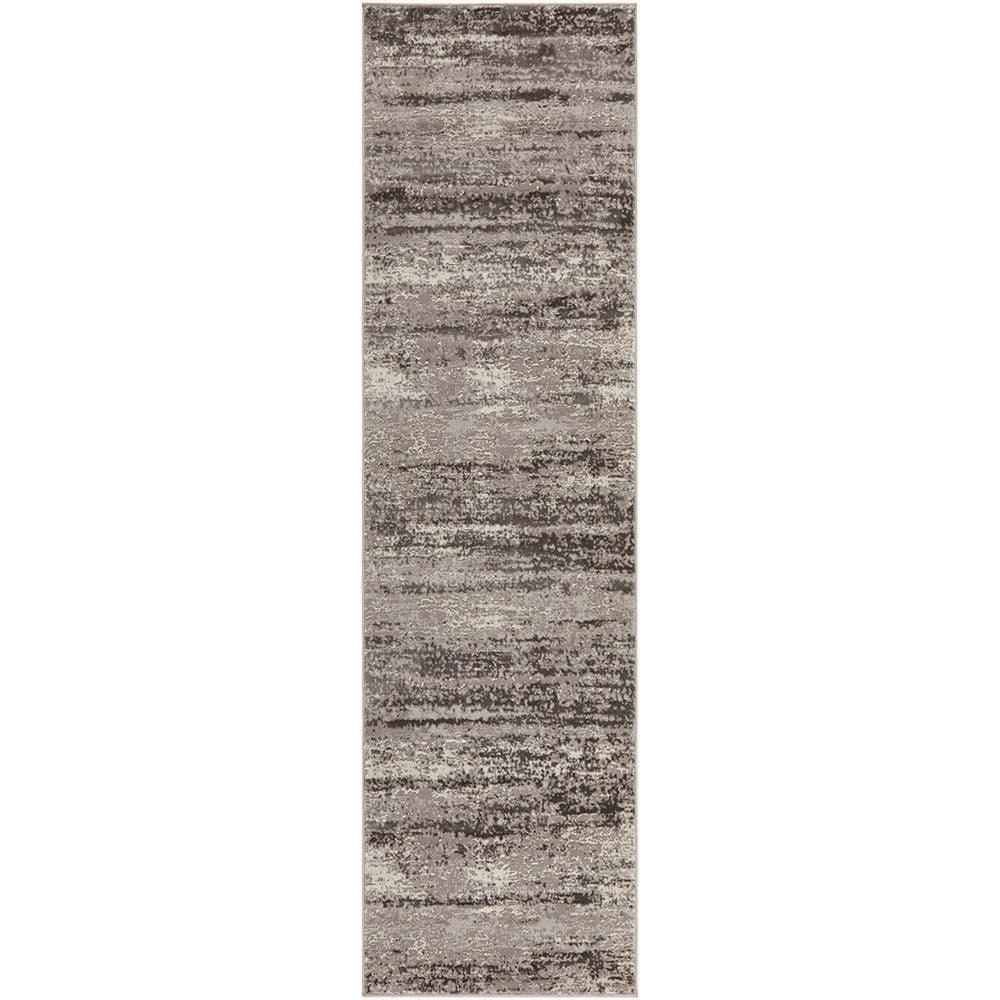 Lux Sophia Silver Runner Rug featuring abstract distressed pattern in silver, taupe and cream on beige machine-made wool