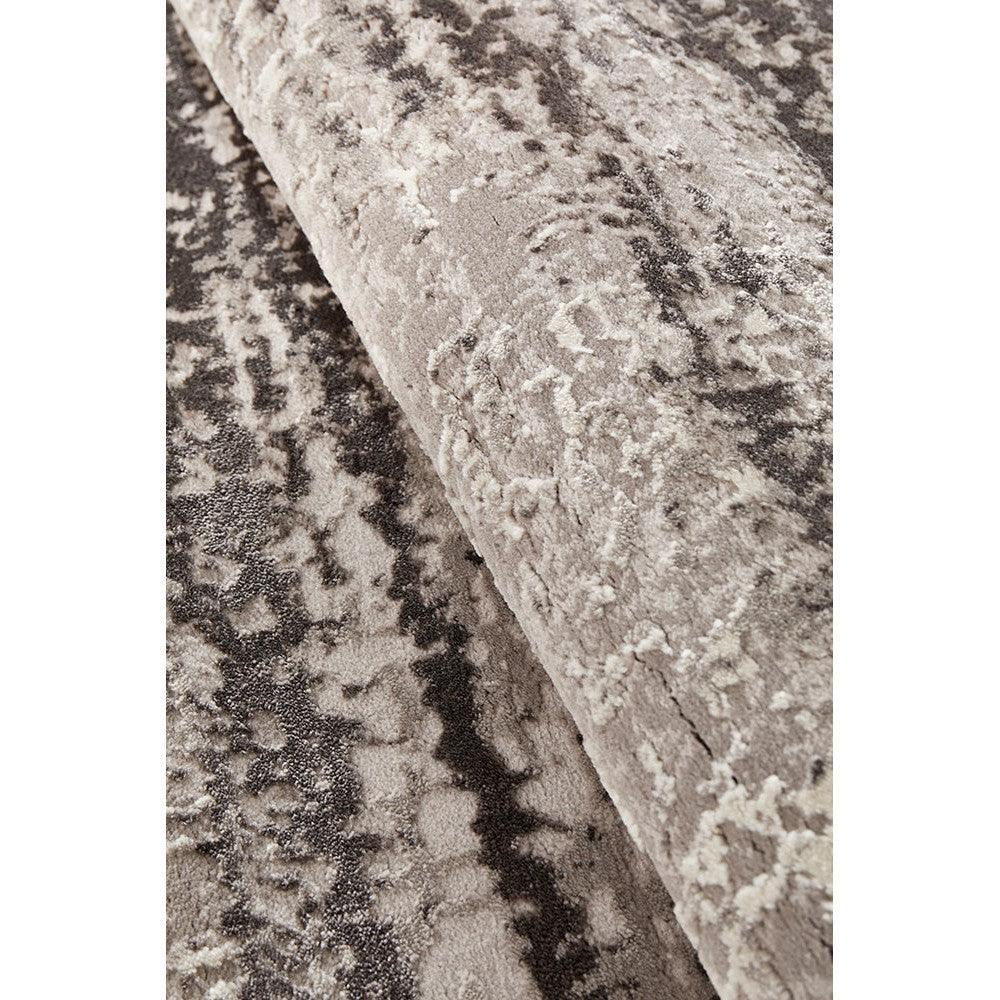 Lux Sophia Silver Runner Rug featuring abstract mottled pattern in charcoal and silver on light beige, machine-made polyester