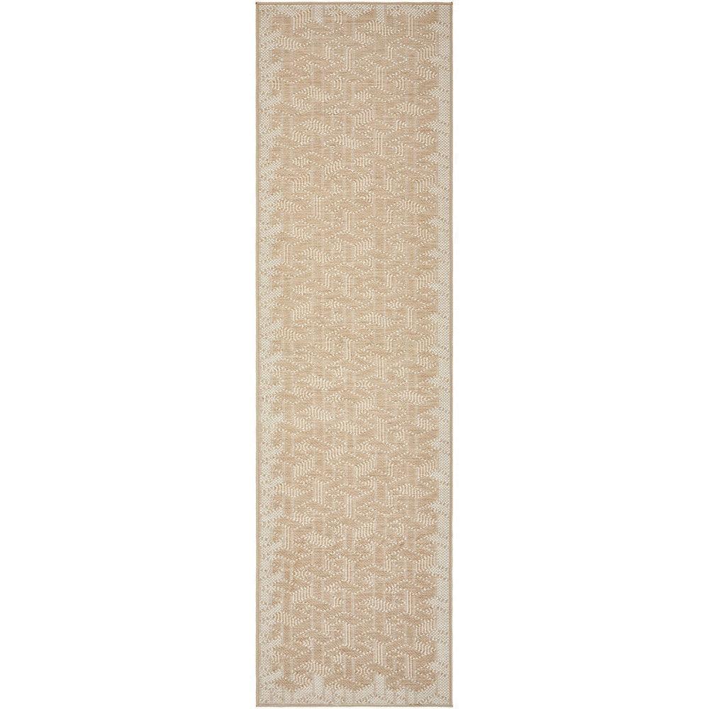 Patios Kudo Natural Indoor-Outdoor Rug featuring geometric pattern in beige, taupe and cream on natural background, outdoor woven rug