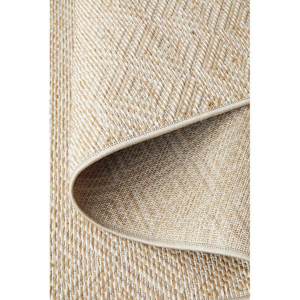 Patio Misty Natural Runner Indoor-Outdoor Rug featuring woven linear stripe in ivory, cream and taupe on natural background, hand-loomed jute