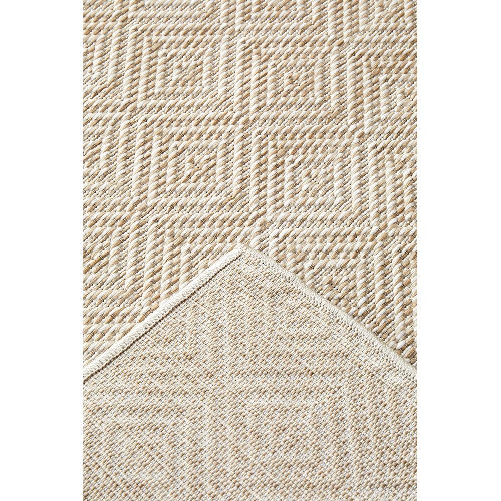Patio Misty Rug featuring geometric pattern in beige, cream and taupe on natural background, hand-woven jute