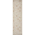 Patio Selin Natural Runner Indoor-Outdoor Rug featuring geometric block pattern in cream, beige and taupe on natural background, machine-made synthetic